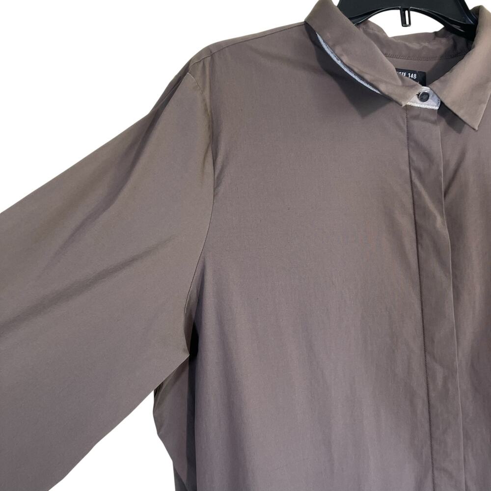 Lafayette 148 Womens XXL Taupe Brown Hip Length Button-Up Shirt Minimalist Clean - Picture 3 of 16